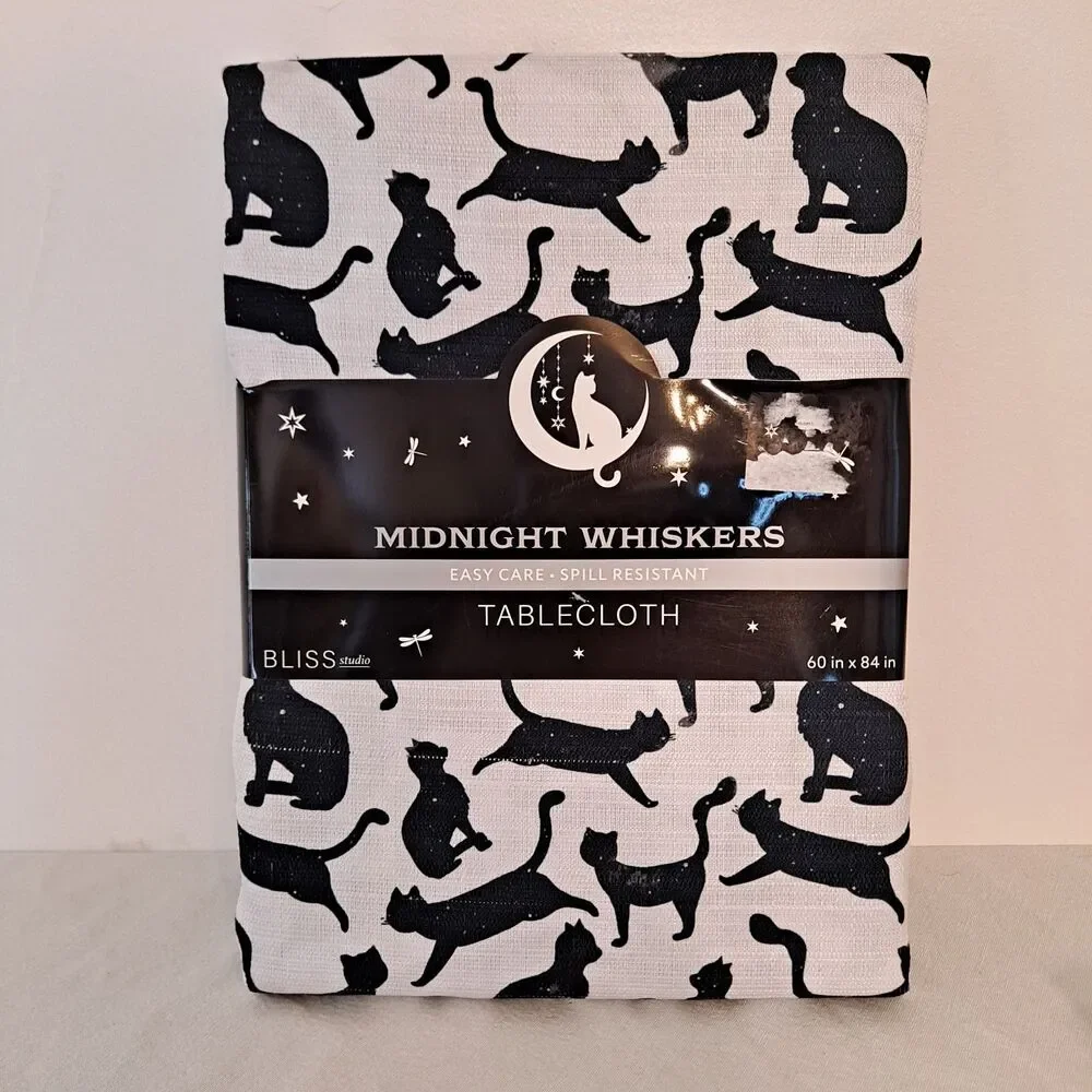 Bliss Studio Midnight Whiskers Halloween Tablecloth 60